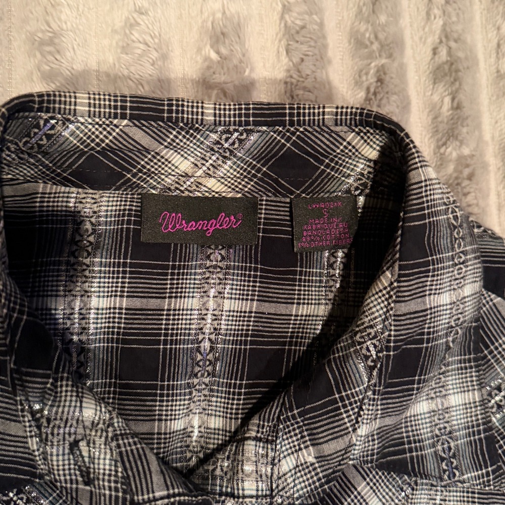 Wrangler Womens Black White Plaid Metallic Western Snap Button‎ Shirt LW4021X S - Picture 3 of 7